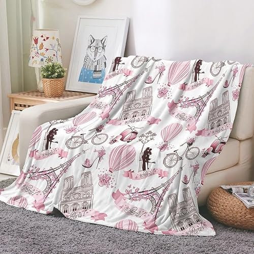 EHOMERY Mantas Suaves para Sofa Cobija De Algodon Mantas Gordas Cobija Pesada Torre Eiffel Paisaje Manta Camping Mantas Decorativas Suaves Y Cómodas Rosa 150x100cm