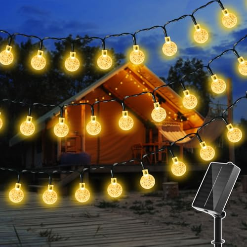 Ollny Solar Lichterkette Aussen wetterfest 8M 60 LED, IP65 wasserdicht Lichterkette Außen Solar mit 8 Modi, Solar Lichterkette Outdoor für Garten Terrasse Balkon Hochzeit(Warmweiß)