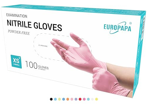 EUROPAPA 100 Guantes De Nitrilo Desechables, Guantes Desechables, Guantes De Examen, Guantes De Nitrilo, Sin Polvo, Sin LÁTex, No EstÉRiles, Sin LÁTex, Guantes Disponables (XS, Rosado Claro)