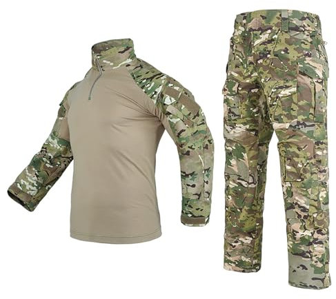 KINROCO Herren Tactical Shirt Militär Hemden Langarm Shirts Hosenanzüge Airsoft Shirt Paintball Camouflage Outfit(Size:L,Color:Camo)
