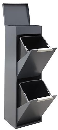 ARREGUI Ecoclas Plus CR224-E Poubelle de Recyclage Cuisine 2 Bacs | 2x 17L (34 L) | Poubelle de Tri Sélectif 2 Rangements et Plateau multifonction | Meuble Poubelle 2 Seaux | anthracite