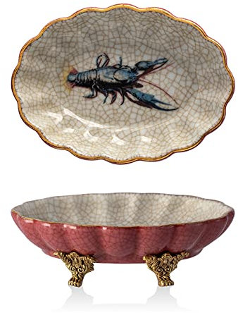 OQHAIR Frutero Vintage, Plato de cerámica para Frutos Secos con Pedestal, Bandeja para Aperitivos, Galletas y nueces, Mesa de Centro, Adornos Decorativos para el hogar, Bodas, Festivales