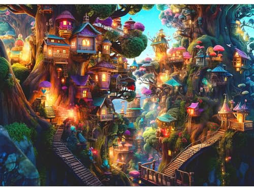 Puzzle 1000 Teile,Puzzle Erwachsene, EIN Herausforderndes Rätsel,Puzzlespiele für Die Ganze Familie,Geschenke für Frauen,Geschenke für Männer,Thema:Fantasie-Baumhäuser