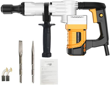 1200W Electric Rotary Hammer,Heavy Duty Rotary Hammer Drill with 2 x Pickaxe & 1 Pair Carbon Brush,Industrial Grade Concrete Demolition Hammer for Concrete Punching Frequency 4590 Times/min US