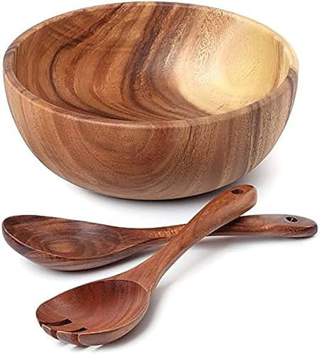 CHJJZXBF 24 cm große Salatschüssel aus Holz mit Löffel, kann für Obst und Salat verwendet Werden