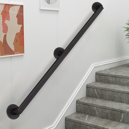 Pasamanos para escalones exteriores de 60cm 100cm 120cm 150cm 180cm 200cm, soportes para barandillas de escalera de hierro forjado de metal negro, pasamanos antideslizantes para escaleras(500cm)