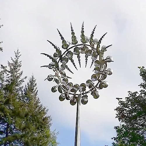 Unique Metal Windmill, 3D Wind Spinner Powered Kinetic Sculptures, Wind Catcher Magical Wind Spinners for Yard Patio Garden Lawn Decoration Outdoor, with Storage Box (Silver)