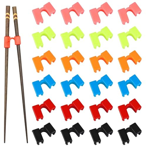 WUERKIYA 24Pcs Reusable Chopstick Helpers, Training Chopstick Hinges Connector Practice Chopsticks, Non-Slippery Training Chopstick Training Chopsticks for Adults, Beginner, Trainers or Learner