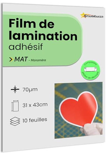10 fogli A3, 30.7 x 43cm, laminazione a freddo OPACA - Pellicole autoadesive per foto e adesivi, compatibile plotter da taglio