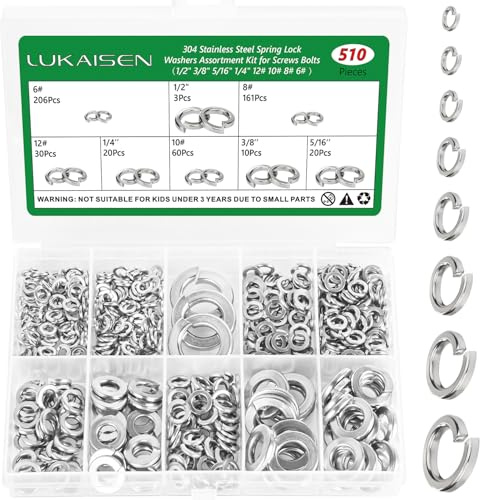 Set di 510 pezzi, rondelle split-lock per viti, bulloni, acciaio inox 304, 8 misure, 6#, 8#, 10#, 12#, 1/4, 1/4, 5/16, 3/8, 1/2, per casa, fabbriche, cucine,
