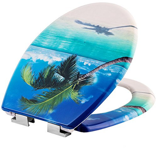 Toilettendeckel mit Absenkautomatik WC Sitz Klobrille Klodeckel Toilettensitz (Strand)