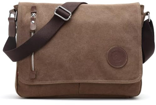 Sunborls Herren Damen Umhängetasche Canvas & Echtleder Messenger Bag Satchel Student Bag Aktentasche für 14 Zoll Laptop, grau