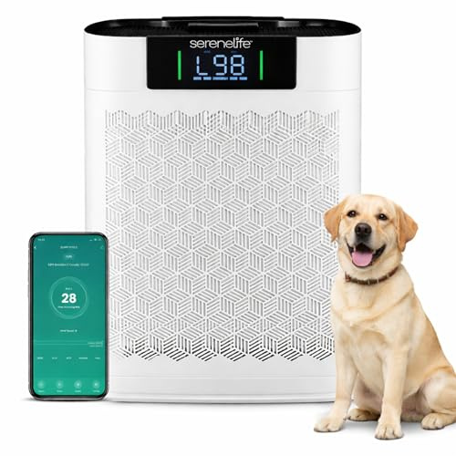 SereneLife HEPA Air Purifier for Home – Smart WiFi & App Control, Ultra-Quiet Air Purifier for Bedrooms & Large Rooms, Removes Dust, Pet Hair & Odors, Ideal for Pets & Allergies (1,800 Sq Ft, White)
