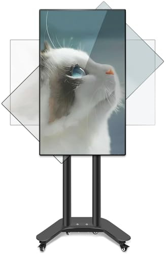 HILLPORT 90 graders roterat TV-stativ med hjul för 32–65 tums TV-vagn TV-stativ höjdjusterbar LCD LED OLED plasma platt och böjd TV upp till 37,5 kg svart SC5200