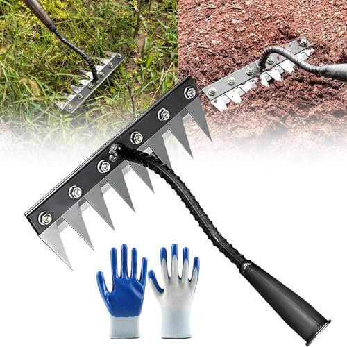 Qinyuyang 5/6/7/8 Denti Rastrello Elimina Erbacce Multifunzione Rastrello Giardino Metallo Rastrello per Diserbo Sarchiatore per Erbacce Manuale per Giardinaggio,8 Teeth