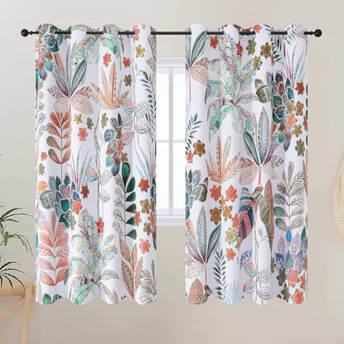 VEHEDE Raum abdunkelnde Vorhänge, Bunte Wärmeisolierte Gardinen Öse gedruckt Blatt Muster Vorhang für Schlafzimmer H 160 x B 132 cm