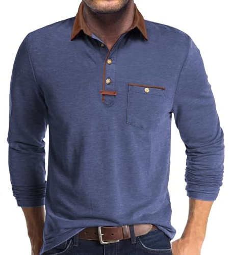 Poloshirt Herren Langarm Leichtes Langarmshirt Mit Tasche Polo Klassisches Herbst Winter Kragen Shirts Herren Mit Polokragen Casual Polo Hemd