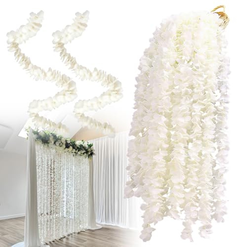 Fake Wisteria Vine, 10Pcs Artificial Wisteria Vine Garland, 90-100cm Hanging Garland Silk Flower for Wedding Decorations Home Garden Party Decor (White)