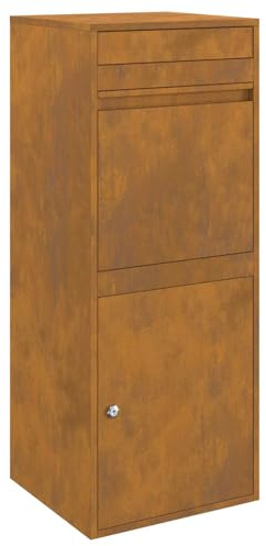 vidaXL Boîte de dépôt de colis Rouillé 41 x 38 x 103 cm Acier patiné, Boîte aux lettres moderne pour jardin, rectangulaire, étanche, sécurité pour vos livraisons en extérieur