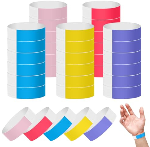 400 Pcs Wristbands for Events, Wrist Bands for Event, Colorful Paper Wristbands, Waterproof Paper Bracelets for Music Events, Nightclubs, Waterparks, Entrance, Festival Concert(5 Colors)
