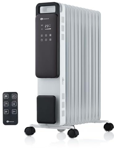 PureMate 2500W 11 Fin Oil Filled Radiator – Portable Electric Heater with Digital Screen, Touch Control, Eco Mode, Adjustable Thermostat, 3 Heat Modes, 24Hr Timer & Safety Protection