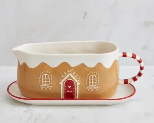 New The Gingerbread Stoneware Gravy Boat & Saucer, Add A Sprinkle of Fun to Your Christmas Table, Perfect for Enhancing The Festivities with A Little Flair, Dishwasher Safe - L21.7cm x W9.6cm x D9.3