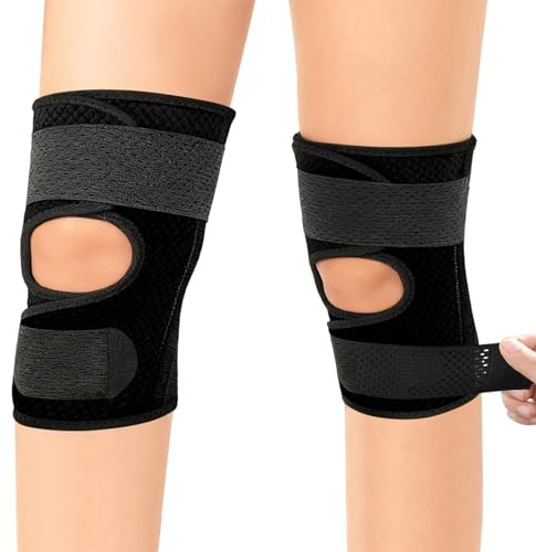 Koxtyzo Tutore Ginocchio, 2 Pezzi Ginocchiera Ortopedica con Stabilizzatori Laterali, Regolabile Ginocchiera Sportiva Neoprene per Corsa, Lesioni al Menisco, Artrite, Infortunio Sportivo (XL)