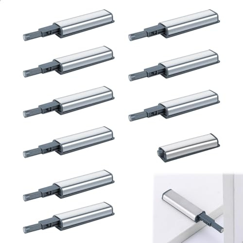 10 Stück Drucktüröffner Schrank, Push to Open Türöffner, Magnetische Türschnäpper, Edelstahl Drucköffner 12 cm, Schranktür Dämpfer, Magnetschnäpper für Möbel Schubladen