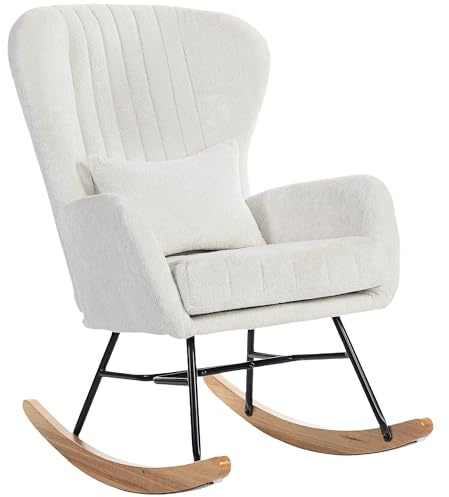 HOMCOM Fauteuil à Bascule Intérieur Velours Coussin Dossier Haut Blanc