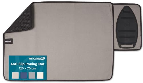 Encasa XO Gran Almohadilla de Planchar (70x50 cm) con Reposaplanchas de Silicona Antideslizante, Acolchado 3mm. Manta Portátil Resistente al Calor para Mesa - Beige