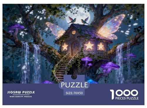 Fairy Treehouse Wooden Jigsaw Puzzle Waterproof 1000 Piece Puzzles for Adults Gifts Impossible Challenging Games