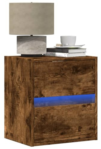 QZZCED Comodino da parete con luci LED RGB e 2 cassetti, libreria galleggiante in legno per camera da letto, ampio spazio di archiviazione, risparmio di spazio,