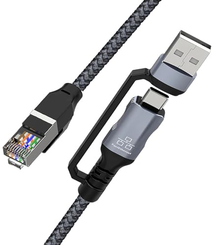 HVRFJXI Cavo Ethernet RJ45 di tipo C resistente, 1,8 m, 100 Mbps, cavo Internet veloce per laptop, telefono, tablet, cavo di rete USB e USB C intrecciato
