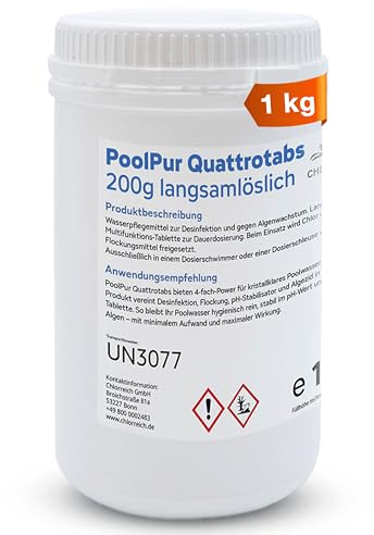 PoolPur Pool Multitabs Quattrotabs, 200g, Langsam löslich, 5-in-1 Wasserpflege, Für Pools bis 50m³ (1 kg)
