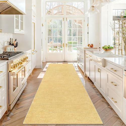 Stqyeiw Läufer Teppich für Flur 50 x 180 cm Lang rutschfest Küchenläufer Teppich Läufer für Küche Waschbar Teppichläufer Flur Teppich Küchenteppich für Eingang Schlafzimmer Korridor Waschküche Gelb