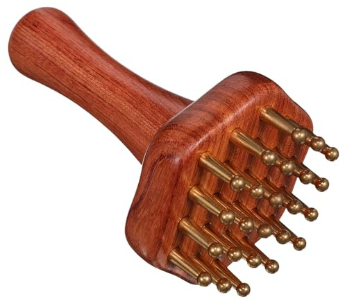 WEKADRIN Multifunktionale zur Meridianmassage aus Messing Massagebürste mit Holzgriff Portabel und Entspannend für Kopfhaut und Arme im Wellness und Fitnessbereich