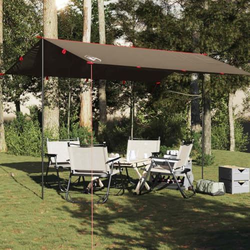 Braun Tarp 406x306 cm, Wasserdichtes 185T Polyester mit PU-Beschichtung, Leichtes Camping Outdoor Zelt mit Tragetasche, Ideal für Trekking, Strand und Reise, Windbeständiger Sonnenschutz