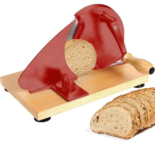 Cortador de pan de manivela, cortador giratorio, con hoja de acero inoxidable, grosor de rebanada ajustable, para pan, hacer el desayuno