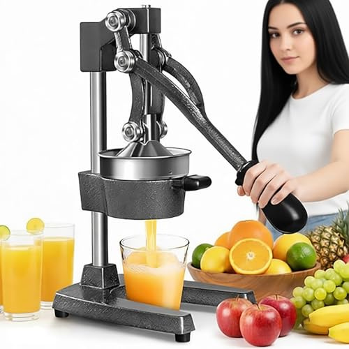 Viugreum Profi Saftpresse manuell aus Gusseisen – Schwere Hebel-Zitruspresse mit 9cm XL-Öffnung, Hochwertiger Entsafter manuell für Orangen & Granatäpfel, Edles Design für Gastro & Küche