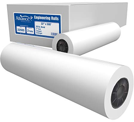 Alliance Wide Format Paper Rolls Bond Engineering (20lb | 2 Rolls, 22 In x 500 Ft | 3 Core)