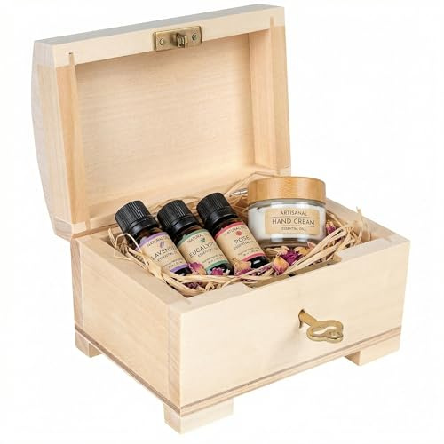 Creative Deco Small Wooden Lockable Jewellery Box | 10.6x7.5x7.5cm | Storage Box with Lid Lock & Key | Plain Unpainted & Unfinished | Easter Gift Craft Keepsake Trinket Treasure Gift Chest