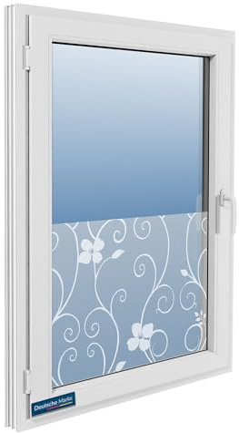 TEXMAXX Blickdichte Fensterfolie selbsthaftend - 45cm x 200cm - Milchglasfolie selbstklebend Fenster - Sichtschutzfolie Fenster - Fensterfolie Milchglas – Efeu Design