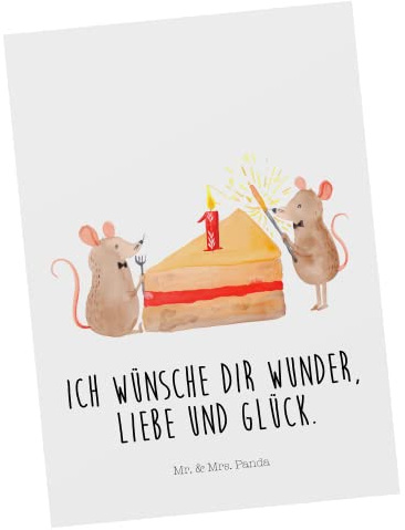 Mr. & Mrs. Panda Postkarte 1. Geburtstag Mäuse Kuchen - Geschenk, Happy Birthday, Kuchenliebe, einzelkarte, Geburtstagsgeschenk, Postkarten, Torte, Ansichtskarten, Grußkarte, Ansichtskarte