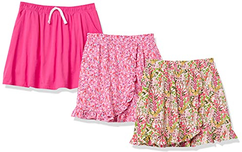 Amazon Essentials Girls' Knit Skorts, Pack of 3, Pink Floral, X-Small