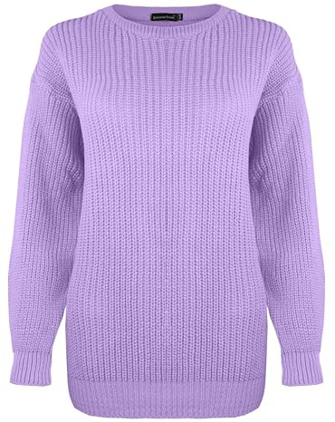Generation Fashion Nuovo Maglione Pullover Top da Donna Vestibilità Comoda e Baggy a Maniche Lunghe Lavorato a Maglia Oversize Girocollo Invernale, Lilla, S-M