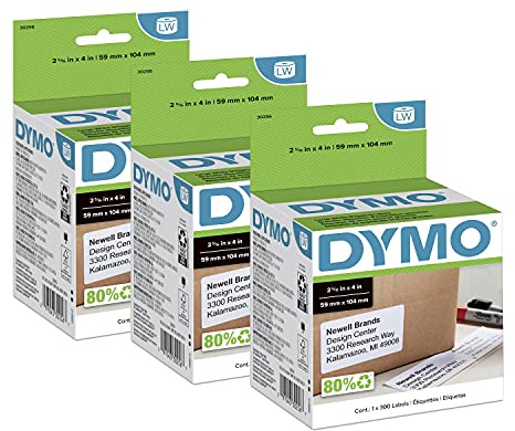 DYMO Etiquetas de envío grandes de LW auténticas para impresoras de etiquetas LabelWriter, (2-5/16 x 4), imprimir hasta 6 direcciones de línea, 3 rollos de 300 (900 en total)