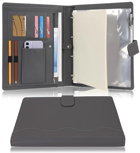 Wonderpool A4 PU Cuir Porte Document Classeur Anneaux Planchettes à pince Amovible Dossier De Conférencier pour Organiseur Conférence Réunion Bureau Voyage École (Gris)