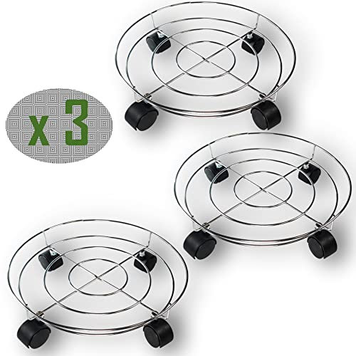 Percilun Soporte para Macetas con Ruedas, Soporte Plantas, Soporte Macetas Interior, Base con Ruedas, Ruedas Bombona Butano, Soporte Rodante. (3 Unidades, 32 cm / 12.5 in)