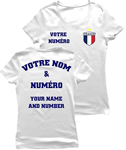 lepni.me Personlig fotbollströja för Kvinnor Frankrike T-shirt | Ditt Namn och Nummer | Franska flaggan märke | Fotbolls-EM 2024, fans (S Vit Flerfärgad)