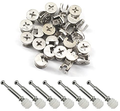 25 tornillos de fijación para muebles, cerradura excéntrica con tuerca preinsertada y clavijas de armario, cajón, gabinete